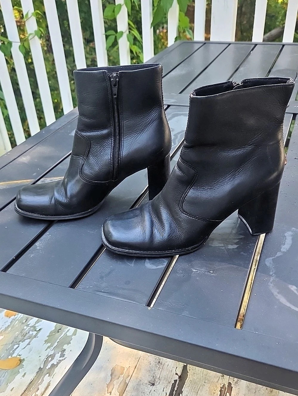 Black Heeled Leather Ankle Boots US 8